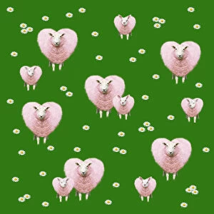 Heart shaped Sheep, adult & young pattern with