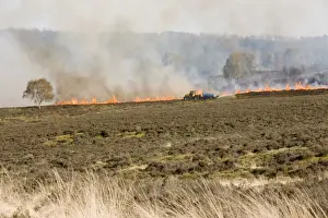 Smoking Prints: Heath fire with water sprayer - Cannock Chase AONB - Staffordshire UK