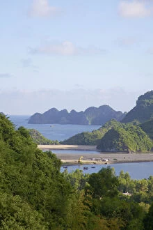 High angle view on bay and beach, Cat Ba