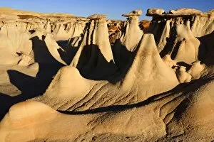 Images Dated 18th February 2009: Hoodoos - eroded clay sculptures with rocks balanced on their tops located amidst badlands - Bisti