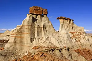 Clay Prints: Hoodoos - eroded clay sculptures with rocks balanced on their tops located amidst badlands - Bisti Badlands Wilderness