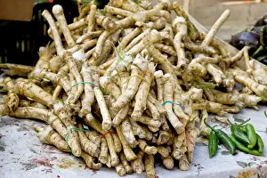 Selling Prints: Horse-radish roots for sale at Sigishoara fruit and vegetable market