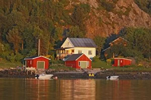 Images Dated 25th July 2008: Houses and boat on water - Lauvsnes - Flatanger - Norway