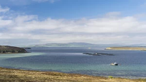 Hoy island, view over Scapa Flow with salmon