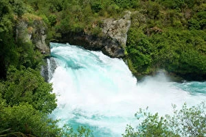 Huka Falls - water masses of Waikato river rushing down Huka Falls