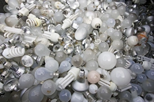 Images Dated 14th July 2007: Hundreds of used light bulbs and low energy lamps in recycling bin Cory Environmental landfill