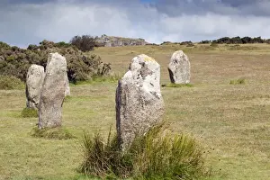 Kernow Prints: Hurlers Stone Circle with Cheesewring beyond - Bodmin Moor - Cornwall - UK