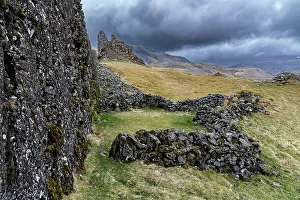 Ancient Collection: Iceland. Remains of an ancient stone fence along the Ring Road. Date: 02-06-2021