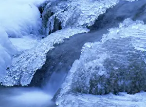 Abstract Prints: Icicles bizarre frozen water at waterfall in winter Waterfall of Bad Urach