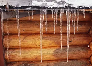 Icicles - on log cabin Sweden