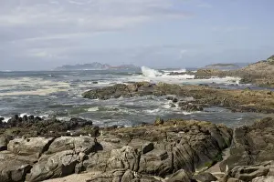Illas Cies viewed from coast at Baiona Galicia Spain