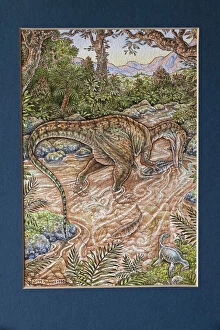 Images Dated 19th April 2012: Illustration - Baryonyx walkeri catches a Lepidotes