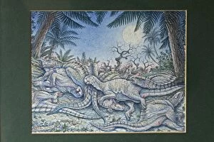 Illustration - Iguanadon herd slumbering beneath