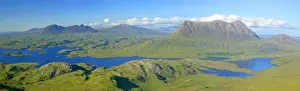Inverpolly Nature Reserve view from Stac Pollaidh over Loch Sionascaig to Suilven Inverpolly Nature Reserve, Wester Ross, Highlands, Scotland, UK