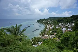 South East Asia Prints: island of Run - Harbour high angle view - Spice Islands Indonesia