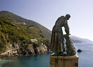 Italy, Cinque Terre, Monterosso. A statue