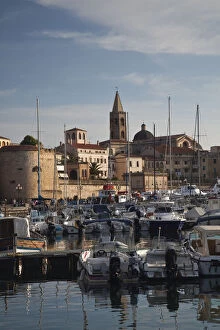 Italy, Sardinia, Alghero. City from yacht