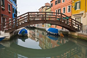 Italy, Venice, Burano. Bridge over canal