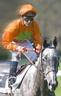 Jockey - riding grey horse at Longchamp racecourse