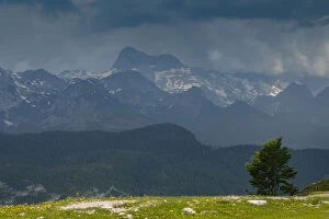 Images Dated 15th April 2019: The Julian Alps looking towards Mount Triglav from Vogel on a stormy day. Slovenia. Date: 15-Apr-19
