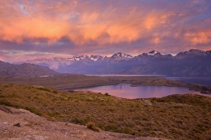 Lago General Carrera and mountains - view from south eastern shoreline at sunrise Lago General Carrera and mountains - view from south eastern shoreline at sunrise