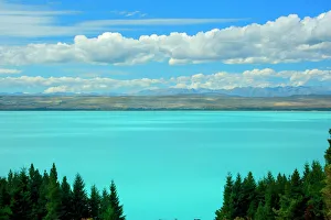 Arty Collection: Laka Pukaki milky blue water of Lake Pukaki makes a sharp contrast to its surroundings Canterbury