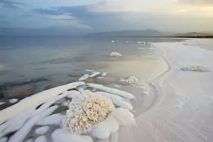 Iran Prints: Lake Orumieh, Iran. The highly saline waters of Lake Orumieh form thick deposits of salt on its shores; Iran