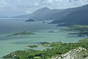Lake Skadar embedded between mountains with marshland and isles Lake Skadar National Park, Montenegro