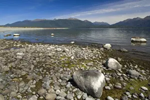 Lake Te Anau shores of beautiful and calm lake Te Anau surrounded by mountains Te Anau, Fjordland National Park, South Island, New Zealand