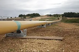 Laying new natural gas pipeline - Wormington to Sapperton pipeline project - near Winchcombe - Cotswolds - UK