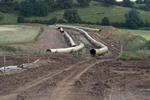 Brecon Prints: Laying new natural liquified gas pipeline through open countryside from Milford Haven to Tirley near Holm Lacy Ross