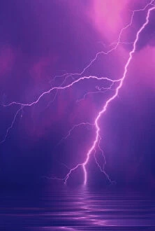 Lightning bolts over water. (digital composite)