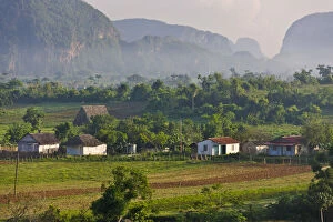 Limestone hill, farming land and village