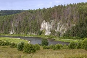 Images Dated 17th July 2008: Limestone rocks along river Chusovaya - the symbol of conquest of Siberia
