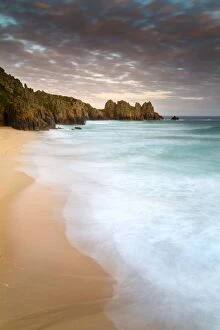Images Dated 2nd August 2012: Logan Rock and Pedn Vounder Beach - Sunset - Cornwall - UK