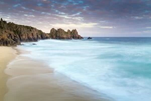 Images Dated 2nd August 2012: Logan Rock and Pednvounder Beach - Sunset - Cornwall - UK