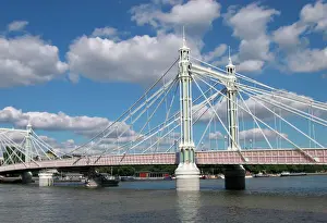 Town Prints: London - Albert Bridge over River Thames view from south bank UK
