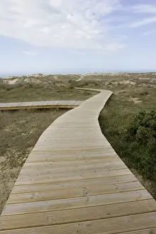 Punta Prints: Long boardwalk over dunes to beach at Punta Fruxeira near Ferrol Northern Spain
