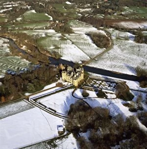 Longford Castle in snow, south of Salisbury, Wiltshire