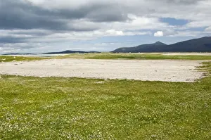 South Uist Prints: Machair - Showing rotational use of land with ploughed area - South Uist - Outer Hebrides - Scotland
