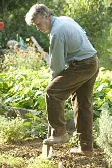 Man - digging in vegetable garden