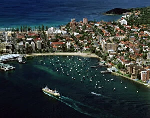 Towns Collection: Manly and Manly Cove with ferry approaching terminal, Sydney, New South Wales