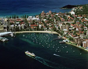 Boat Collection: Manly and Manly Cove with ferry approaching terminal, Sydney, New South Wales