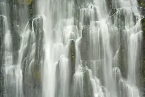 Waterfalls Prints: Marokopa Falls waters of Marokopa river plunging down into a wide gorge Waitomo