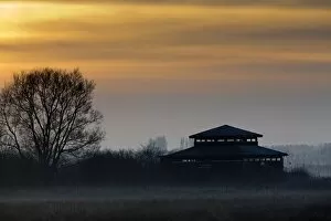 Images Dated 18th December 2012: Martin Mere Wildfowl and Wetlands Trust - at sunset