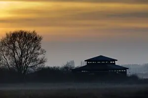Conservation Prints: Martin Mere Wildfowl and Wetlands Trust - at sunset - Lancashire, UK