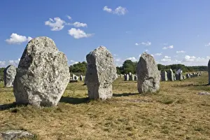 Neolithic Prints: Megalithic alignements de Menec prehistoric megaliths or standing stones Carnac Brittany France
