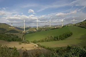 Tall Collection: Millau viaduct spanning the Tarn Gorge, southern France. At 336 metres the cable-stayed Viaduc de