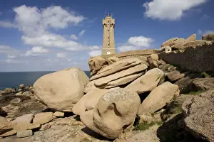 Brittany Prints: Min Ruz lighthouse phare Ploumanac'h Pink Granite Rose coast Brittany France