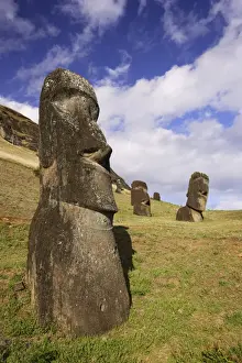 Statues Prints: Moais en la cantera del volcan Rano Raraku Isla de Rapa Nui (Pascua) CHILE CL 1104